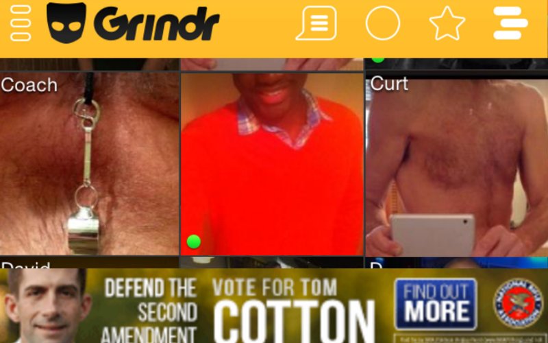 Tom Cotton's campaign ad on gay hook-up app Grindr.