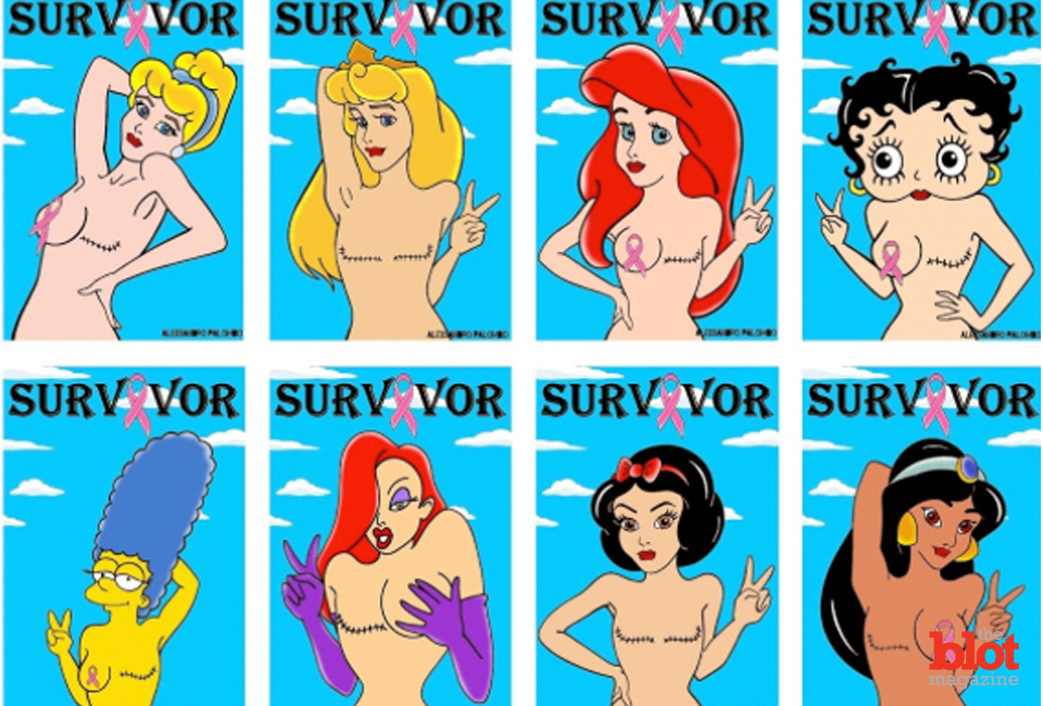 Activist artist AleXsandro Palombo created images featuring familiar female cartoons going topless — with mastectomy scars to raise breast cancer awareness. (Images by AleXsandro Palombo) 