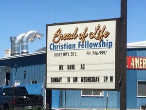 A church near the ranch uses AC to entice. (Photo by Steve Pederson)