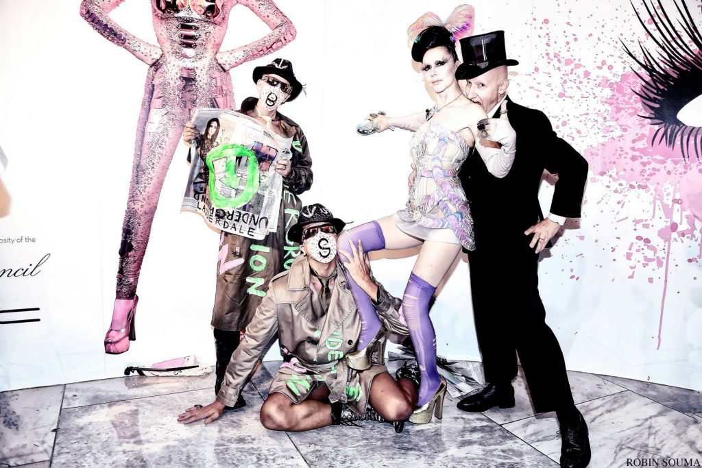 Scooter LaForge, Gazelle Paulo, Susanne Bartsch and Stephen Jones at FIT. (Photo by Robin Souma)