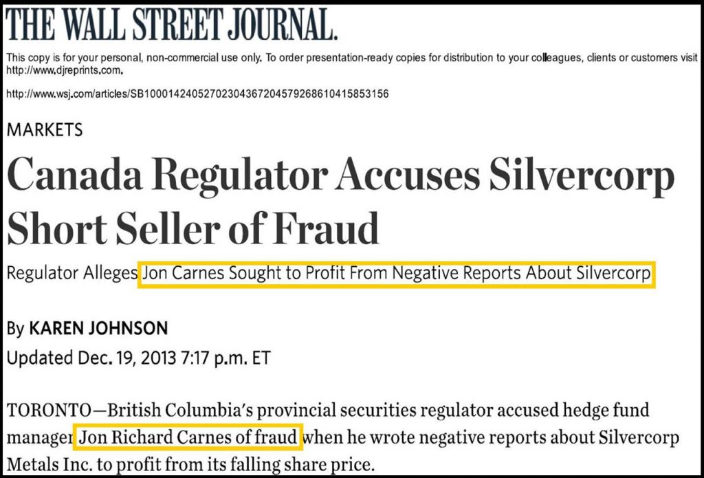 Jon Carnes, Roddy Boyd Charged, Massive Short Seller Stock Fraud, Wall Street Journal Reports