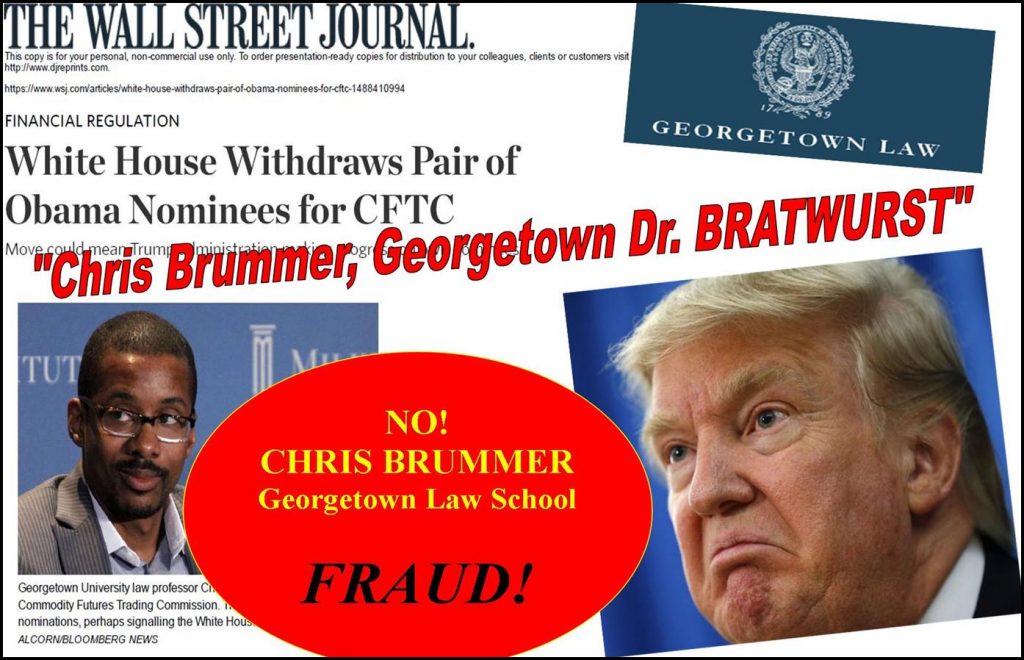President Trump Dumps Georgetown Law Professor Chris Brummer CFTC Nomination, Fraud Cited
